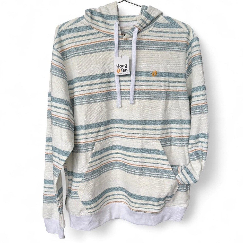 Hang Ten Men's Hoodie with Cream and Blue Stripes